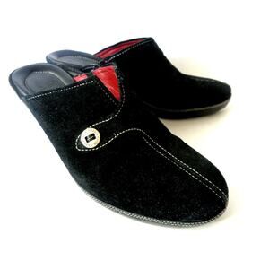 COLE HAAN Womens 6.5M Black Suede & Smooth Leather Mules Clogs Shoes BRAZIL